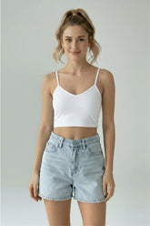 Dalgıç Kumaş V Yaka Crop Top